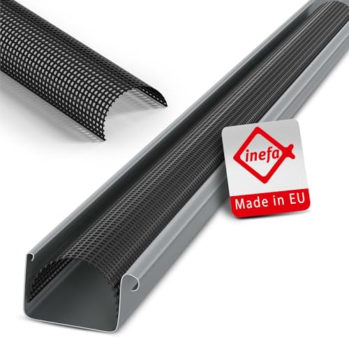 INEFA Grille pare-feuilles pour gouttière, protection gouttière PVC 68 mm, 2 m, noir, grille anti-feuilles, protection de gouttière, fabriqué en Allemagne