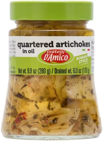 Quartered Artichokes In Oil "Roman Style", 9.9 oz (280 g), Antipasto, Seasoned, Carciofi, Product of Italy. Fratelli D'Amico.