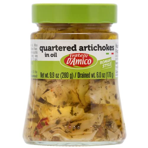 Quartered Artichokes In Oil "Roman Style", 9.9 Oz (280 G), Antipasto, Seasoned, Carciofi, Product Of Italy. Fratelli D'amico. #TOP18