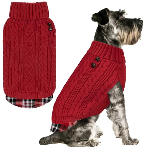 Image of KYEESE Dog Sweater for Small Dogs Turtleneck Thick Knit Pullover | Stretchy Fit, Lightweight & Warm, Cozy Knit Comfort, Classic Plaid Design, Gentle on Sensitive Skin, Winter Daily Wear