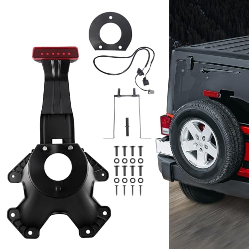 DKMGHT Spare Tire Holder Mounting Bracket Tire Carrier for Jeep Wrangler JK 07-18 with 3rd Third Brake Light Accessories 55397217AJ 68048581AA Aluminum Alloy Carrier Bracket(Red Lens)