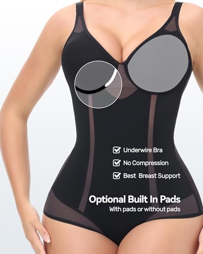 Image of SHAPESHE Mesh Slim Shapewear Corset Bodysuit Women Seamless Tummy Control | Seamless,Low Back,Underwire No Bra,V Neck,Going Out,Full Body Shaper,Lift