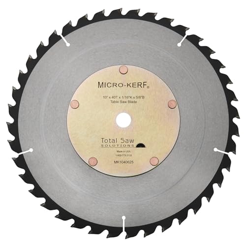 10 Inch Micro-Kerf 40T 1/16" Thin Kerf Table Saw & Miter Saw Blade with 5/8 Inch Arbor, Made in USA