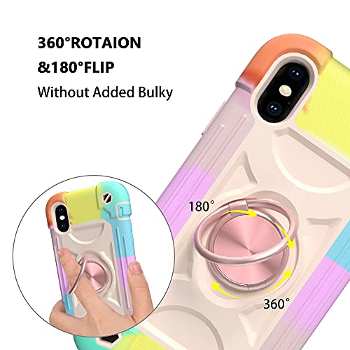 Cookiver For Iphone Xs Max Case 6.5 Inch With Ring Stand, With 2 Pack Glass Screen Protector,Heavy-Duty Shockproof Rugged Military Grade Cover With Magnetic Car Mount (Rainbow Pink) #TOP3