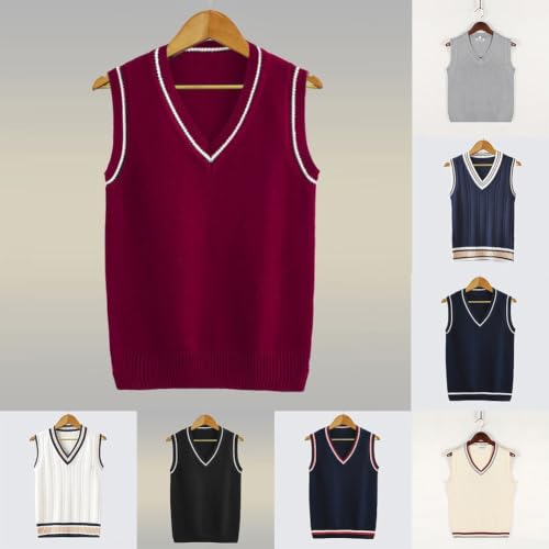 Chaleco de punto casual para hombre con mezcla de algodón y cuello V 6