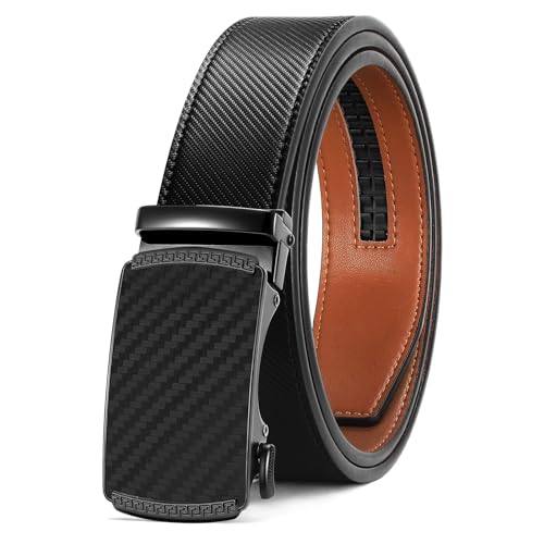 Men's Genuine Leather Belt Automatic Ratchet Buckle Sliding Belt, for formal wear, casual wear, slim fit