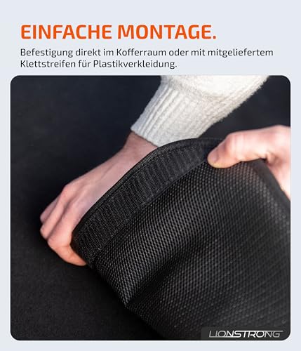 LIONSTRONG® Ladekantenschutz Kofferraum [GEPOLSTERT & WASSERDICHT] – Universelle Schutzmatte geeignet vom Kleinwagen bis zum SUV – Kofferraumschutz Auto Hund – Kratzfest und rutschfest