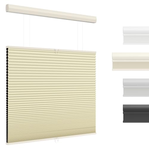 Unishades Top Down Bottom Up Cellular Shades Cordless Blackout Light Blocking Honeycomb Shades Pleated Blinds Size 47\" W Ã— 64\" H, Beige - Light Filtering