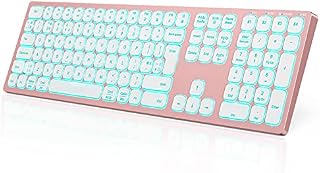 Seenda Multi-Device Backlit Bluetooth Keyboard Compatible for Mac,iPad,iPhone,Windows, Rechargeable 7 - Color Illuminated Wireless Keyboard for PC/Latop/Smartphone/Tablet, QWERTY UK Layout, Rose Gold
