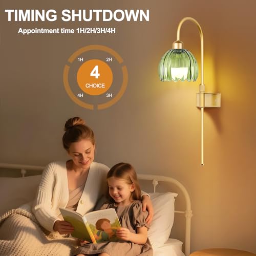 Image of ZECOXOL Vintage Battery Operated Wall Sconces Set of 2, Gold Rechargeable Wireless Wall Lamp Lights with Glass Lampshade & Remote,Dimmable 12 Colors Flower Wall Sconce for Bedroom Living Room Hallway