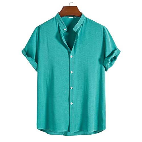 Chemise de plage à manches courtes en coton vintage turquoise doux