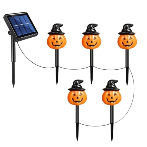 Luces solares de calabaza impermeables de 5 piezas con estacas automáticas para acera y parterre