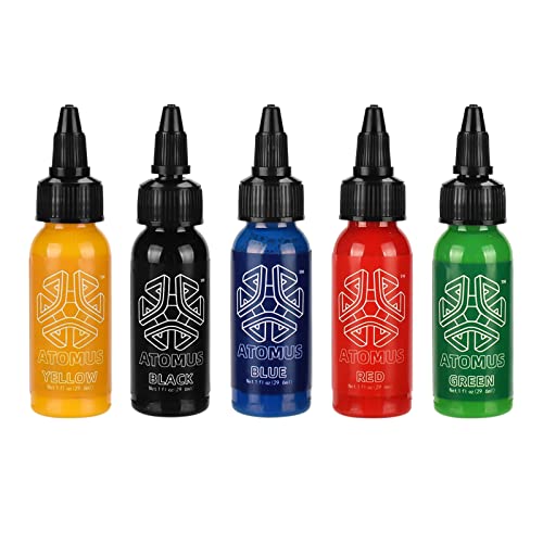 ATOMUS Tinta de tatuaje de 5 colores 1oz 1.0 fl oz suministro de tatuaje pigmento negro natural planta tatuaje pigmento pigmento permanente maquillaje tatuajes pigmento