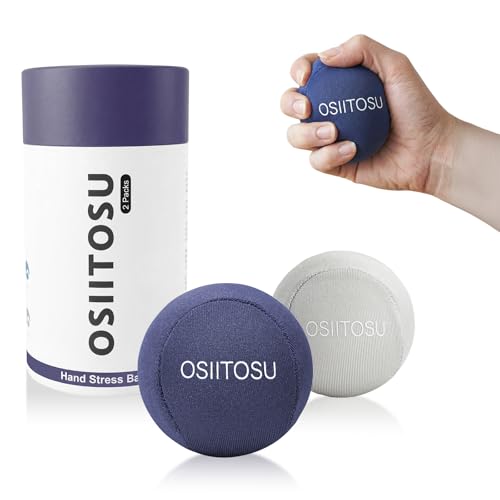 OSIITOSUストレス解消ボール 握力トレーニングボール ハンドエクササイズボール ハンドグリップ 2点セット 大人・子供用ソフト・ハードボール 握力アップ ジェルボール グリップボール マッサージ 筋力トレ リハビリ 指の強化 握力回復 筋膜リリース 握力強化 握るボール 指エクササイズ グリップボール Stress Ball 柔らかい 壊れないスクイーズ リラックス （濃い紺色/グレー） - OSIITOSU - 商品画像