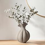 DOWAN Gray Stoneware Vase, Small Farmhouse Flower Vase for Pampas Grass, Home, Living Room, Dining Table, Rustic Decor, Office, Bedroom, Table and Kitchen Shelf (7.7")