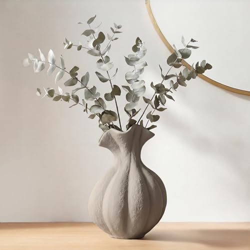 DOWAN Gray Stoneware Vase, Small Farmhouse Flower Vase for Pampas Grass, Home, Living Room, Dining Table, Rustic Decor, Office, Bedroom, Table and Kitchen Shelf (7.7")