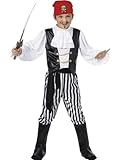 Smiffys-25761L Disfraz de Pirata y Camisa, Pantalones, cubrebotas, pañoleta para, Color Negro y Blanco, L-Edad 10-12 años (Smiffy'S 25761L)