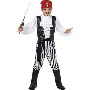 Smiffys-25761L Disfraz de Pirata y Camisa, Pantalones, cubrebotas, pañoleta para, Color Negro y Blanco, L-Edad 10-12 años (Smiffy’S 25761L)