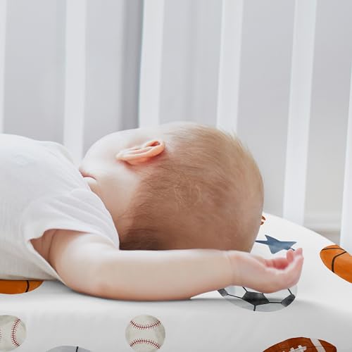 Image of Sweet Jojo Designs 2-Piece Baby Bassinet Sheets Set (Sports Theme) for Boys, Infant Newborn Nursery, Oval, Rectangle & Hourglass Mattress (Football Print & Watercolor Vintage Sport Themed, Blue Stars)