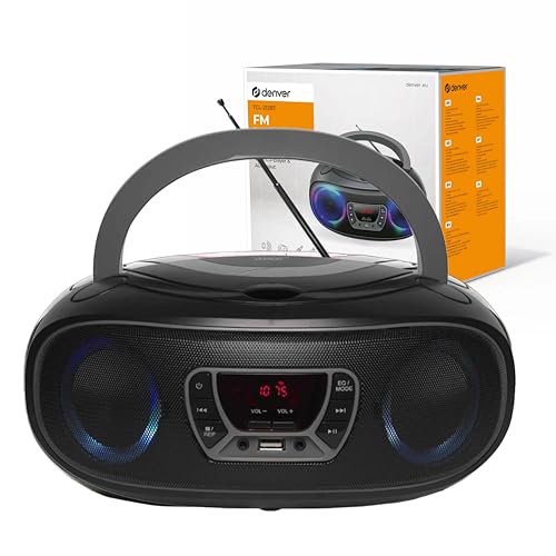Denver TCL-212 Bluetooth Boombox – CD-Player mit Top-Loading, USB MP3 Wiedergabe, FM-Radio & AUX – Tragbar mit Batteriebetrieb und LED-Licht Denver TCL-212 Bluetooth Boombox – CD-Player mit Top-Loading, USB MP3 Wiedergabe, FM-Radio & AUX – Tragbar mit Batteriebetrieb und LED-Licht