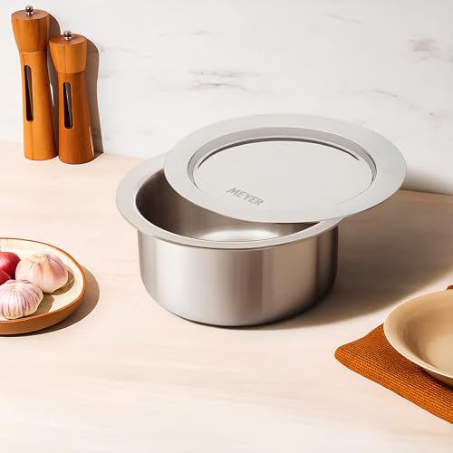 Image of Meyer Triply Stainless Steel Tope with SS 304 Lid | Healthy, Non Toxic | Extended Grip | Bhagona | Tapeli | Patila | for Boiling Milk /Water | 18CM /2.3 litres Capacity | 10 Year Warranty | Silver