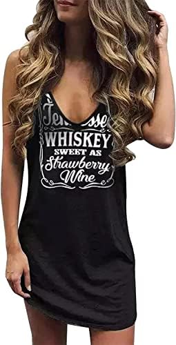 Smooth As Tennessee Whiskey Sweet As Strawberry Wine Mini Dress for Women Country Music V Neck Sleeveless Tank Dress