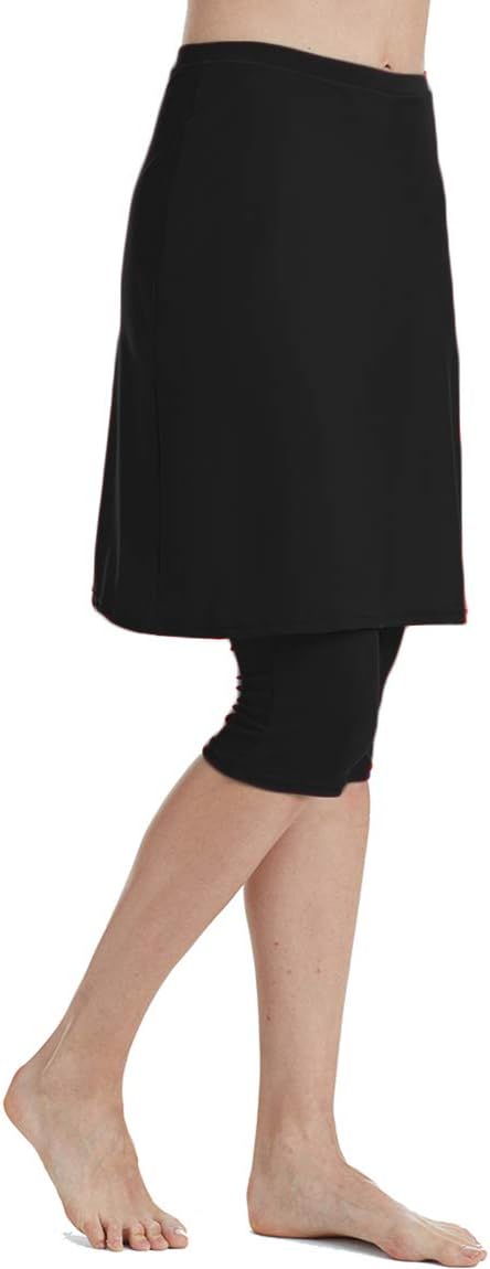 Akaeys Women's Swim Skirt with Attached Capri Leggings Sun Protection Athletic Sports Swimwear Bottom