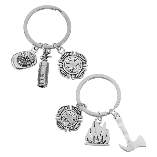 HOMSFOU Llaveros de Bombero Creativos de Acero Inoxidable 2 Piezas, Llaveros de Metal Decorativos para Coche y Mochila, Porta Llaves Resistente y Práctico para Hombre