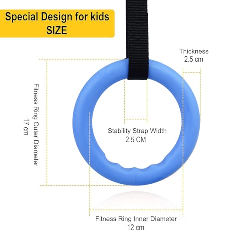 Image of Kids Gymnastics Rings Play Set - Indoor /Outdoor Hanging Fitness Toys for Boys & Girls | Adjustable 170 cm Strap | 25 mm Grip Rings for Strength, Balance & Fun
