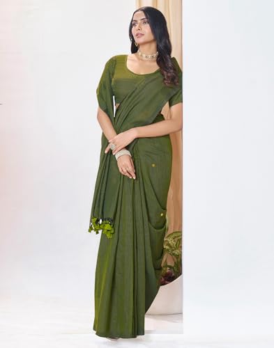 Image of SIRIL Women's Cotton Linen Sequence Saree With Unstitched Blouse Piece