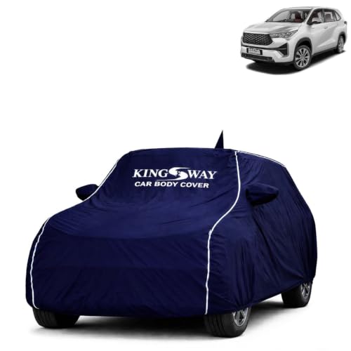 Image of KINGSWAY Super Waterproof Car Cover Only with Innova Hycross (Year 2023 Onwards - All Model) | Mirror and Antenna Pockets | All Weather Car Body Cover with Silver Piping | Blue