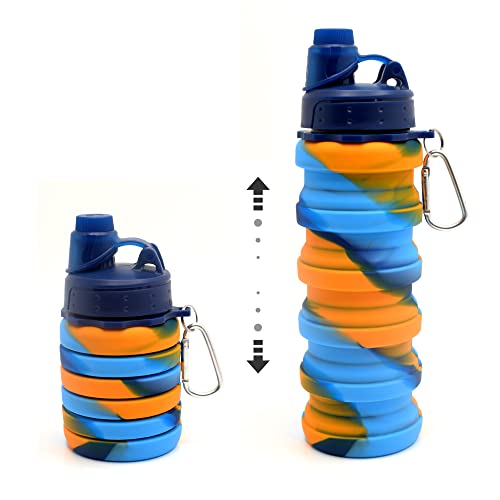 Image of Kiditos Collapsible Water Bottle, Expandable Silicone Foldable Bottle for Kids Sports, Trekking, Cycling, Outdoor, College & School Water Bottle With Sipper Lid and Snap Hook, Orange