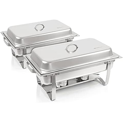 Mahlzeit Chafing Dish Profi Set Toulouse, 2X Edelstahl Warmhaltebehälter, 15-TLG Speisewärmer, Wärmebehälter, Rechaud, Chafing Dishes, Speisenwärmer, für Catering, Buffet und Party Cover