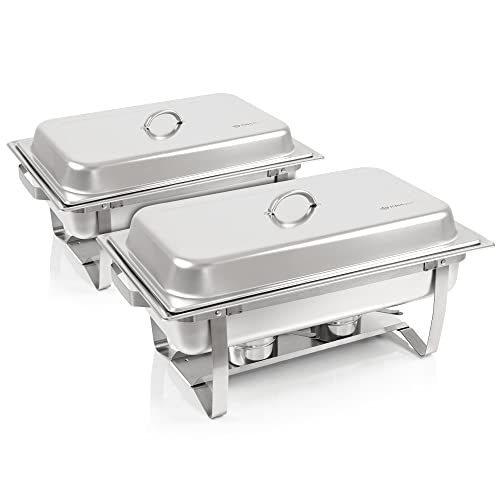 Zelsius Chafing Dish Profi Set Toulouse, 2X Edelstahl Warmhaltebehälter, 15-TLG Speisewärmer, Wärmebehälter, Rechaud, Chafing Dishes, Speisenwärmer, für Catering, Buffet und Party