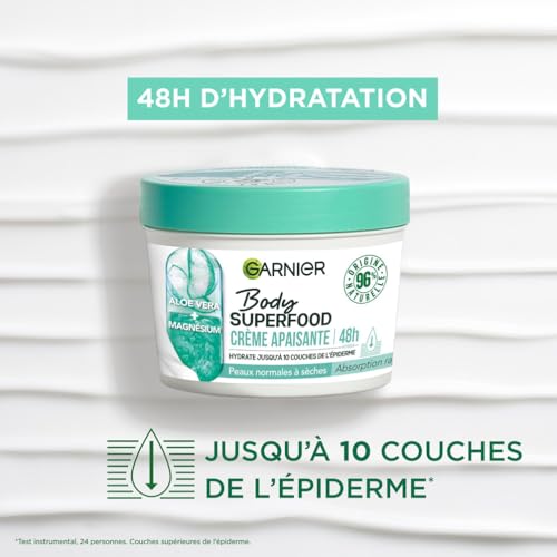 Crème Corps Apaisante Aloe Vera Et Magnésium Peaux Normales À Sèches Hydratation 48h Superfood Garnier Le Pot De 380ml - vue 6
