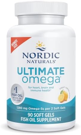 Nordic Naturals Ultimate Omega SoftGels - Concentrated Omega-3 Burpless Fish Oil Supplement with More DHA & EPA, Supports Heart Health, Brain Development and Overall Wellness, Lemon Flavor, 90 Count