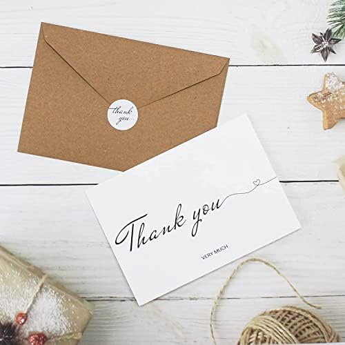 ZMCYN 50 Pack 4x6 inch White Thank You Card Multipack, Thank You Greeting Card with Kraft Envelopes and stickers, Thank You Gift Card for Mother's Day, Wedding, Baby Shower, Birthday, Graduation