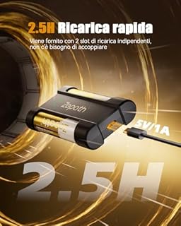 Zepath 8 PCS 1,5V AA Lithium Batterie Ricaricabili con Caricabatterie 2 Slot, 3600mWh Dobbia A Batterie Ricaricabili con 2000+Tech