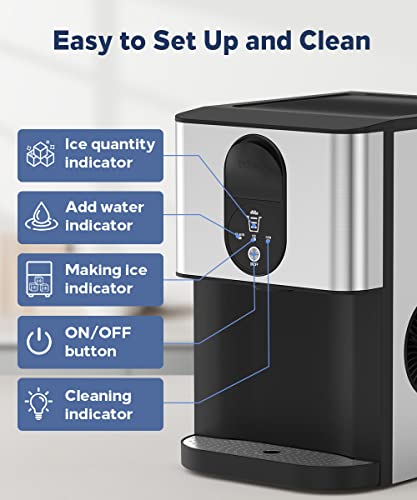 Kndko Self Dispensing Countertop Nugget Ice Maker, Nugget Ice Maker Countertop, 55lbs/24H,Pebble Ice Maker with Self-Cleaning,Crushed Ice Makers for Home Kitchen Bar Party Silver