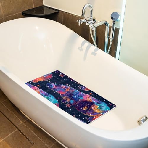Tapis de bain antidérapant hippo abstract art : séchage rapide et format extra long lavable - 6