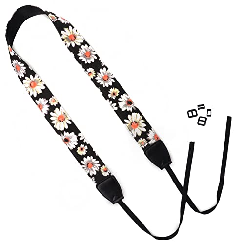 Wolven Pattern Canvas Camera Neck Shoulder Strap Belt Compatible With All Dslr/Slr/Men/Women Etc, Black White Flower Floral #TOP2