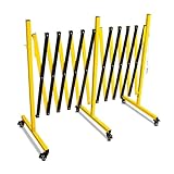 Industrial Expandable Metal Barricade 17 Feet, Yellow and Black Mobile Safety Barrier Gate, Retractable Traffic Fence with Casters, Folding Expandable Barricade for Road Construction, Garage