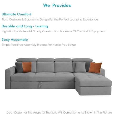Image of Casaliving Gagnon RHS 6 Seater L Shape Corner Sofa Cum Bed for Living Room (Dark Grey Fabric) Premium Fabric Sofa