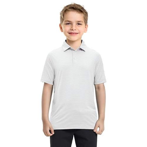Image of Boys Polo Shirts Short Sleeve Striped Performance Moisture Wicking Dry Fit Golf Shirts for Boys Youth Kids