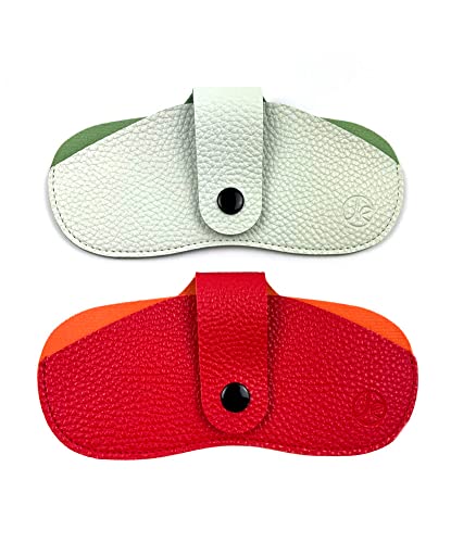 Javoedge - (2 Pack Medium Size - Ultra Slim Eyeglass Storage Case Fits Most Large Sunglasses (Red, White) #TOP30
