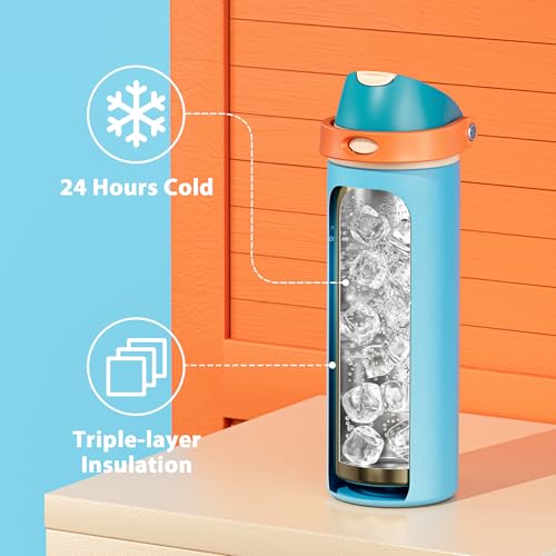 Image of 24 oz Insulated Water Bottle for Men: Meoky Stainless Steel Water Bottle with Straw and Spout Lid - Leak Proof, Cold for 24 Hours, Fits in Car Cup Holder, BPA-Free for Sports Travel, Summer Sweetness