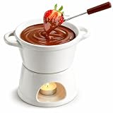 Lunishee Schokofondue mit Doppelgriff, Schokofondue Tasse mit Gabeln, Keramik Fondue Tasse, Schokoladenfondue für Schokolade, Käse - Wichtelgeschenke