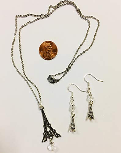 Eiffel Tower Parisian Necklace & Earring Set Accented With Clear Faceted Crystal Beads #TOP1