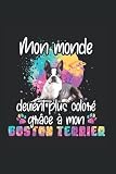  Mon monde devient plus coloré grâce à mon boston terrier: Ruled Carnet de notes Agenda Idée cadeau