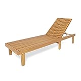 LUMISOL Outdoor Chaise Lounge Chair, Acacia Wood Frame Sunbathing Pool Lounger with 5-Position Adjustable Backrest, Patio Portable Reclining Lounger Chair for Deck, Poolside, Yard, Teak